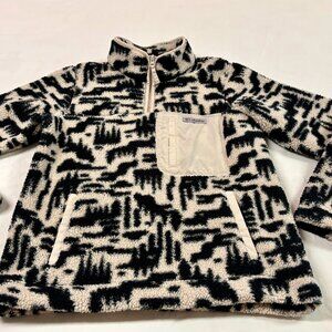 ~~Columbia Vintage Womens BLACK/WHITE Pattern 1/4 Zip Fleece Pullover Jacket   *